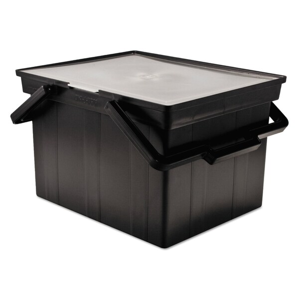 Companion Portable File Storage Box, Plastic, 17" W, 14" D, 11" H, Hinged Lid Closure, Black